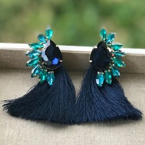 Indigo Blue + Turquoise Tassel Earrings